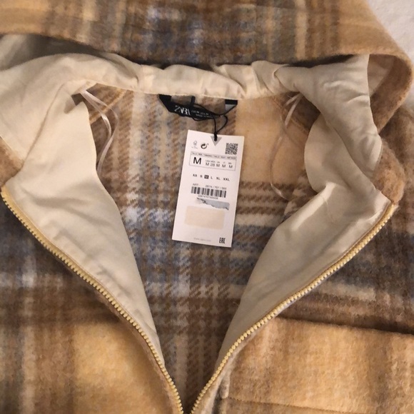NWT wool-blend, half-zip, boxy hoodie plaid pullover with chest pocket from Zara - Picture 9 of 14